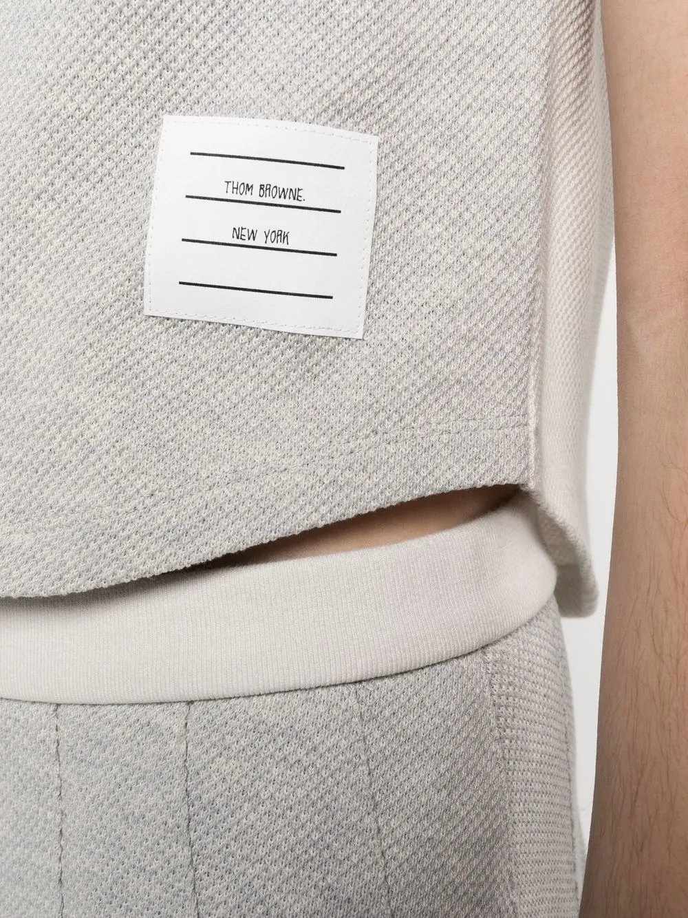 Thom Browne Funmix Patchwork Sleeveless Polo In Grey