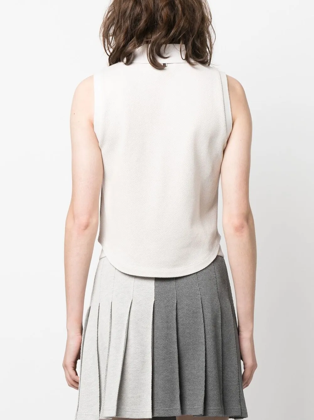 Thom Browne Funmix Patchwork Sleeveless Polo In Grey