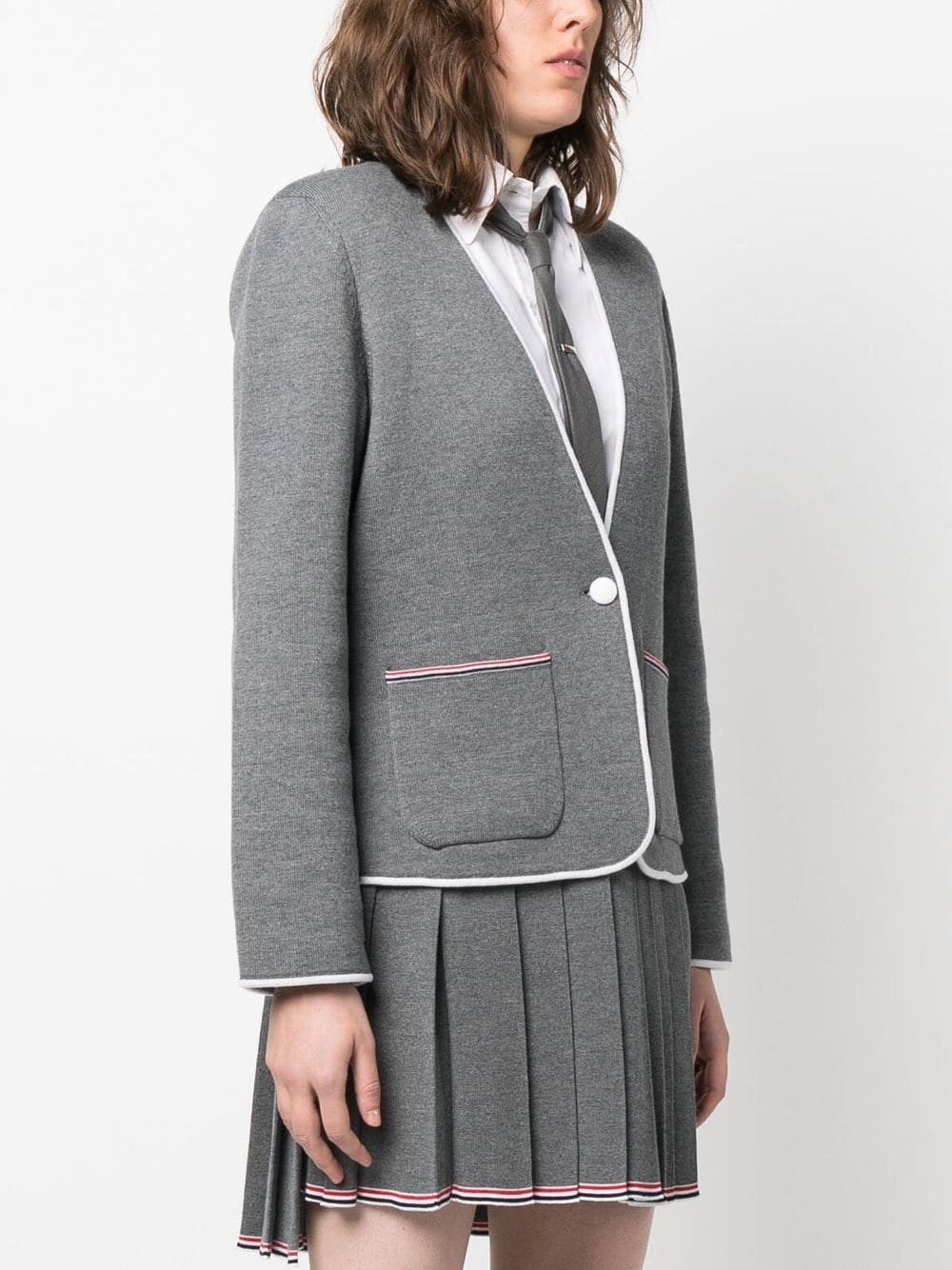 Shop Thom Browne V-neck Merino Wool Cardigan In Grey