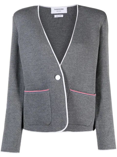 Thom Browne contrasting-trim collarless jacket