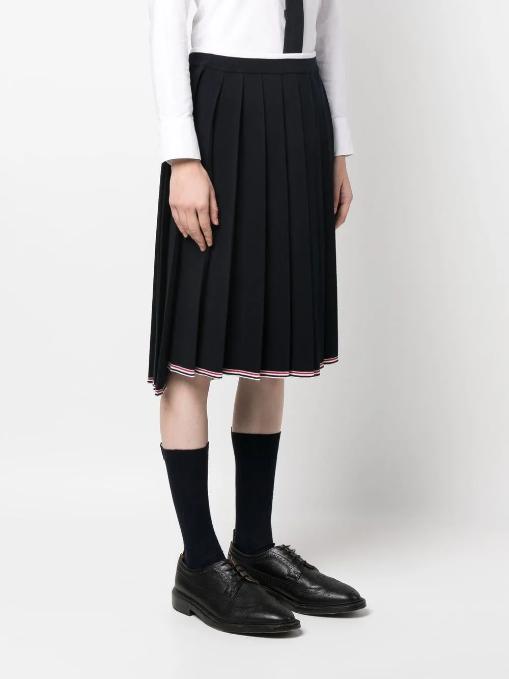 Shop Thom Browne Knitted Step-hem Pleated Skirt In Blue