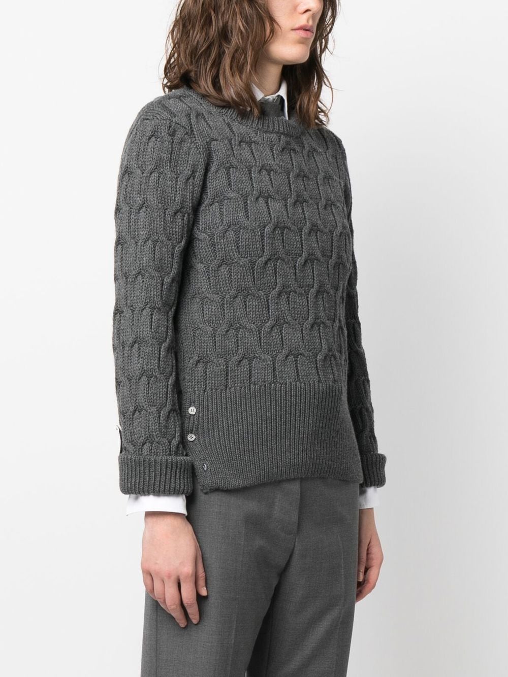 Shop Thom Browne Crisscross Cable-knit Jumper In Grey