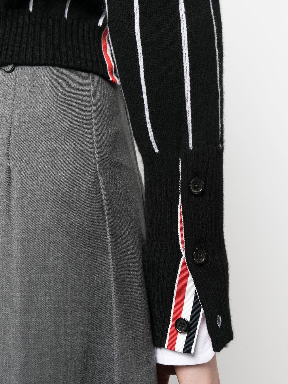 Shop Thom Browne Pinstripe Cropped Crew Neck Cardigan In Black