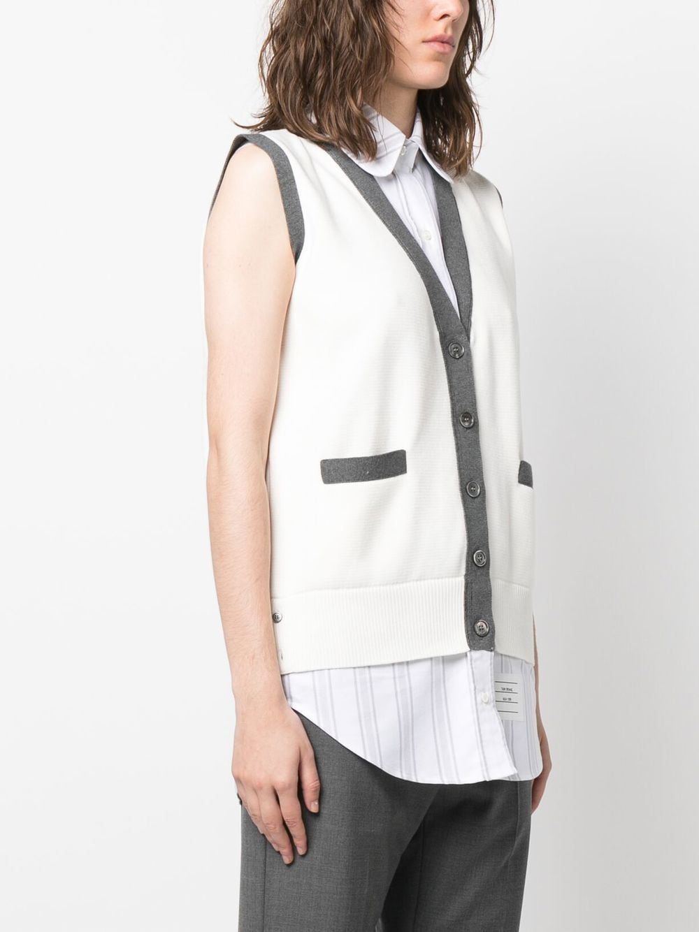 Shop Thom Browne Milano-stitch Oxford Shirt Cardigan Combo In White