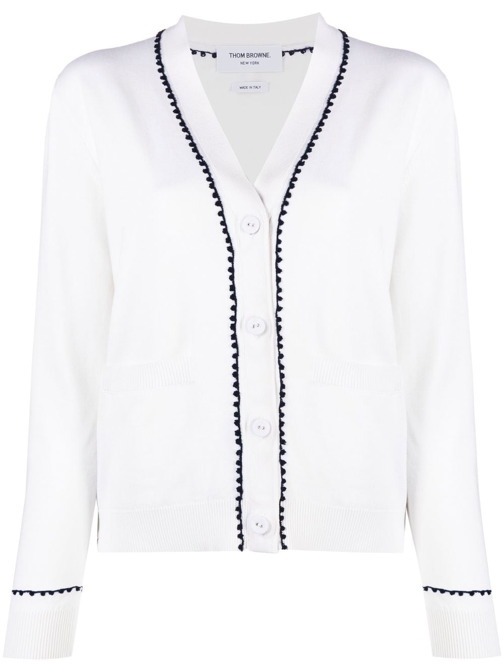 Shop Thom Browne V-neck Cotton Cardigan In White