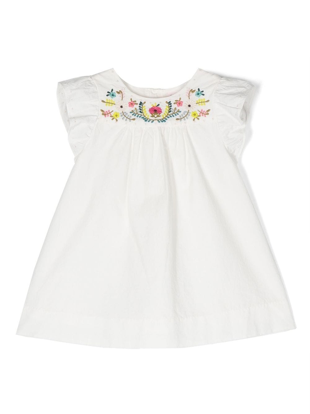 Bonpoint Floral-embroidered Dress In White