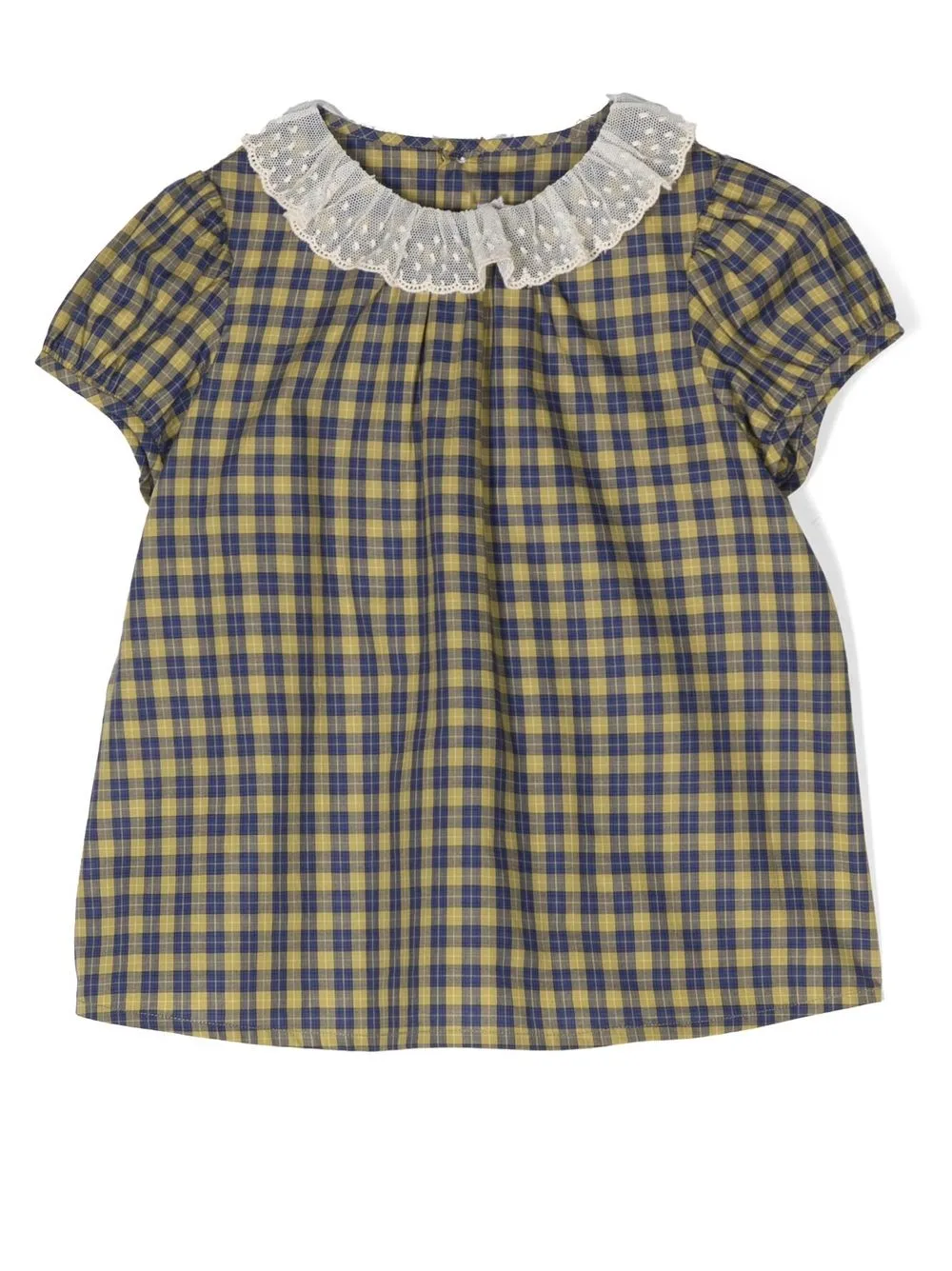 

Bonpoint check-pattern lace-trim blouse - Blue