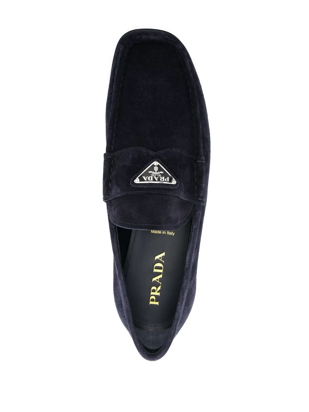 Prada logo-plaque slip-on loafers Blue