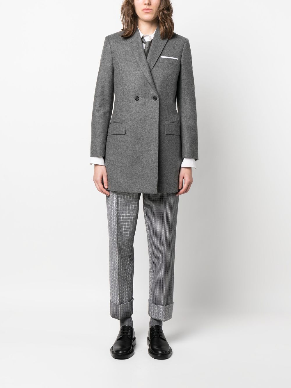 Shop Thom Browne Elongated Double-breasted Blazer In Grey