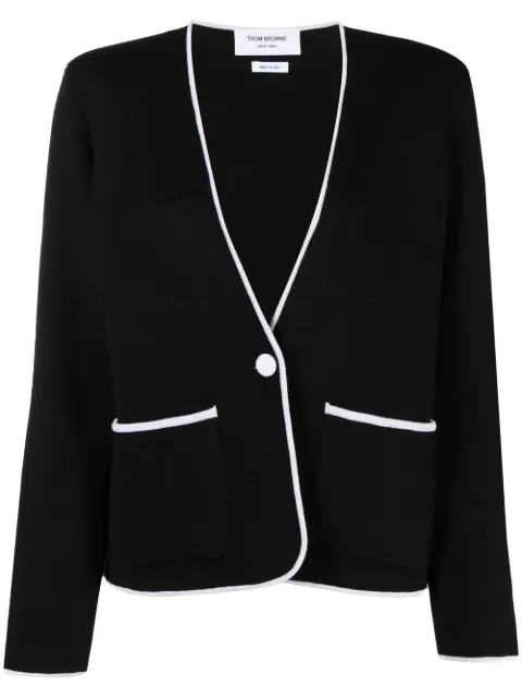 Thom Browne contrasting-trim collarless jacket