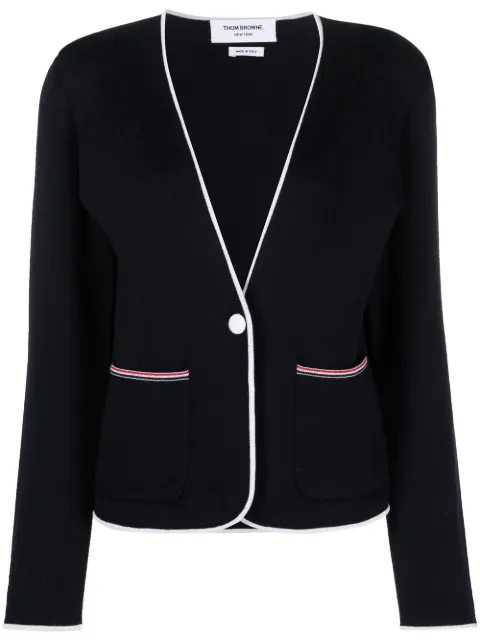 Thom Browne contrasting-trim collarless jacket