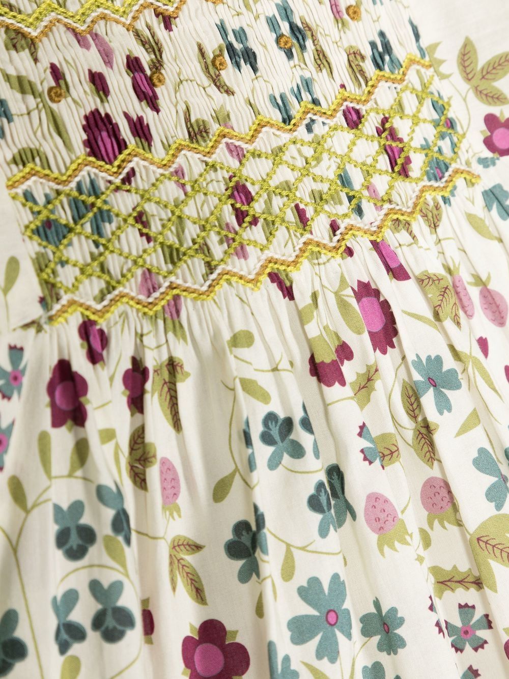 Shop Bonpoint Paysanne Floral-print Smock Dress In Neutrals