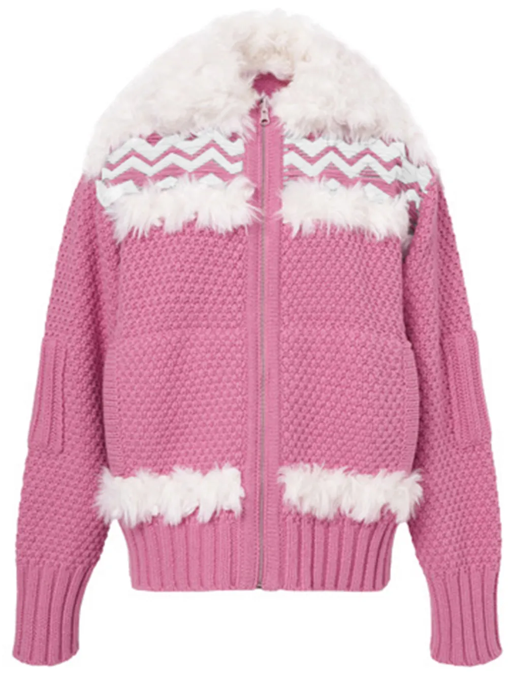 Alabama Muse Faux-fur Detail Knitted Cardigan In Pink