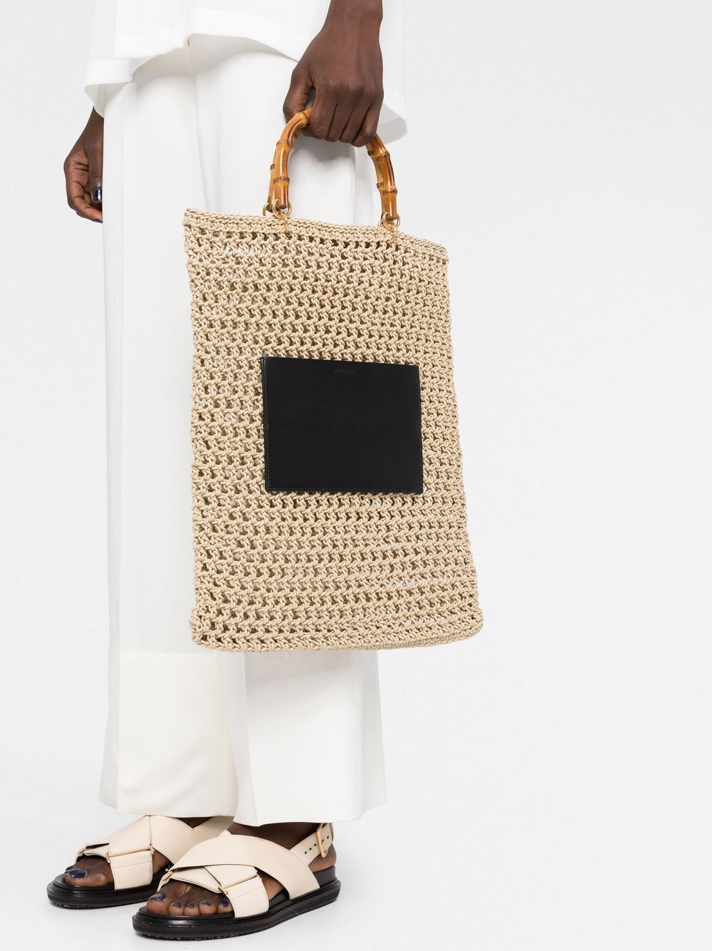 Shop Jil Sander Woven Bamboo-handle Tote Bag In Neutrals