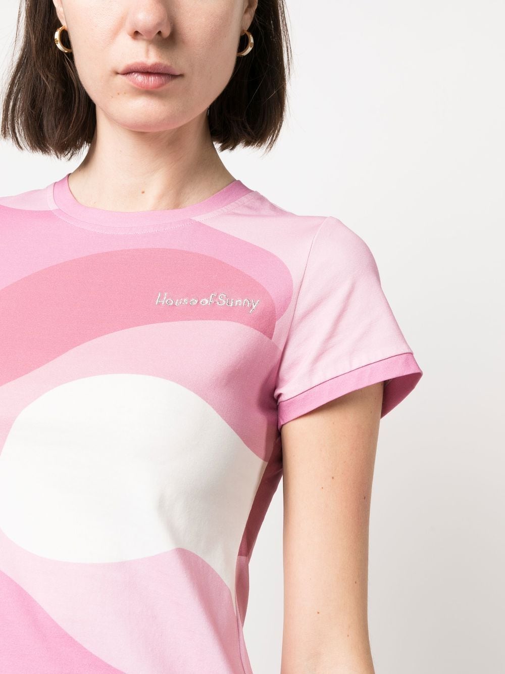 Shop House Of Sunny Wave-print Short-sleeve T-shirt In Pink