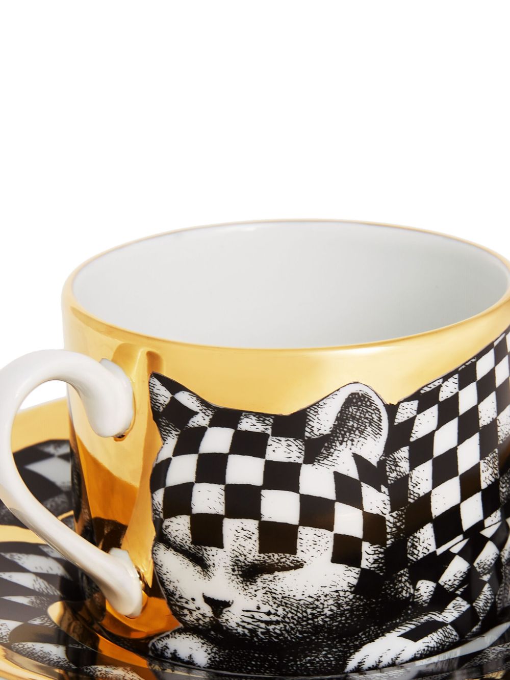 Shop Fornasetti High Fidelity Quadrettato Porcelain Tea Cup In Oro