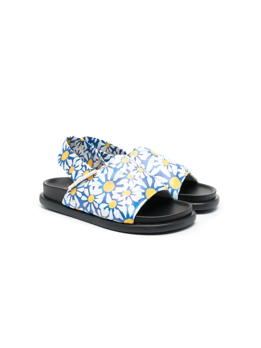 Marni Kids' Floral-print Slip-on Sandals In Blue