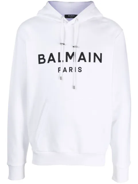 Balmain - logo-print drawstring hoodie