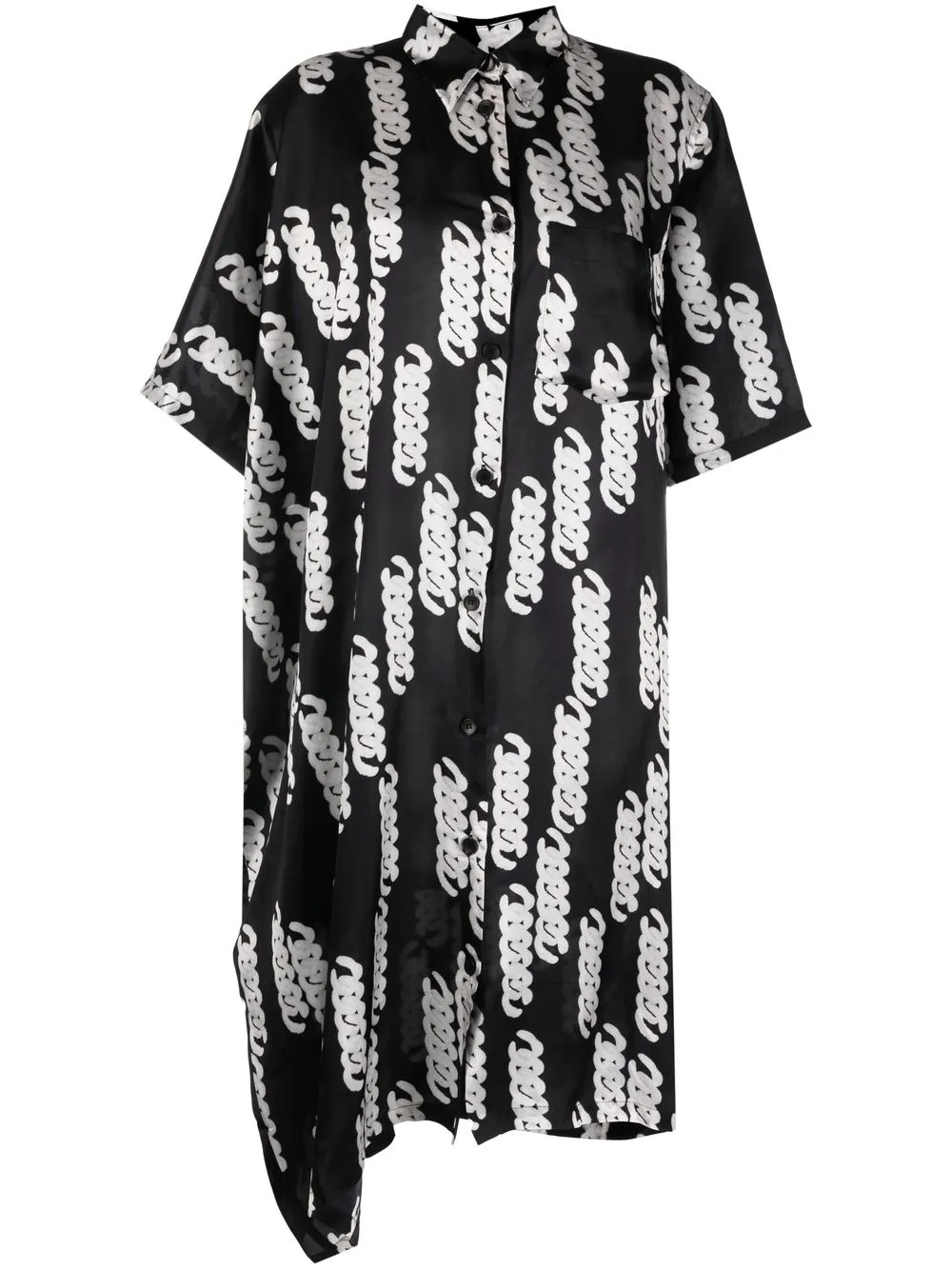 Christian Wijnants Chain Link-print Satin Shirt Dress In Black