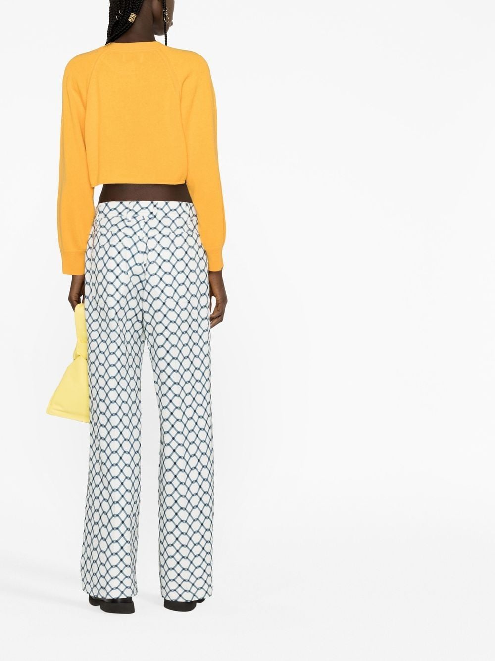 Shop Christian Wijnants Graphic-print High-waisted Trousers In White