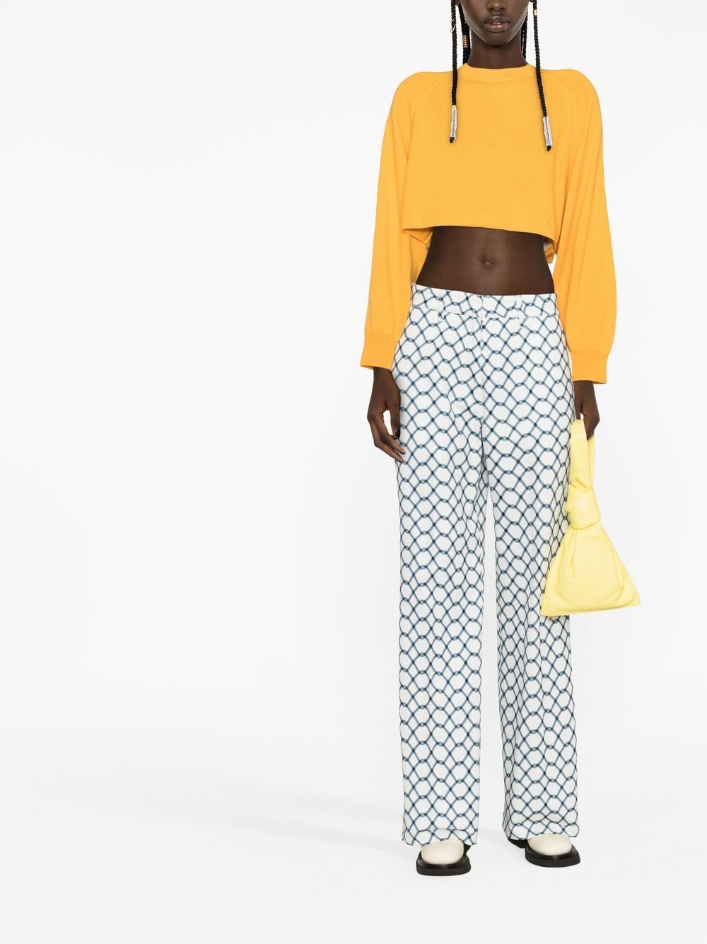 Shop Christian Wijnants Graphic-print High-waisted Trousers In White