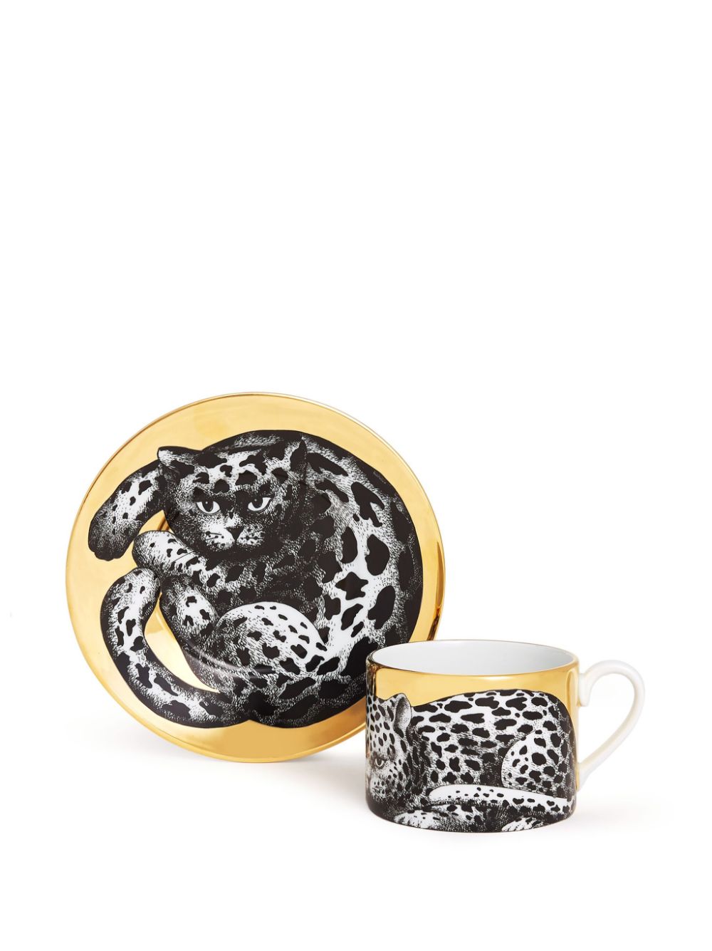 Shop Fornasetti High Fidelity Leopard Tea Cup In Yellow