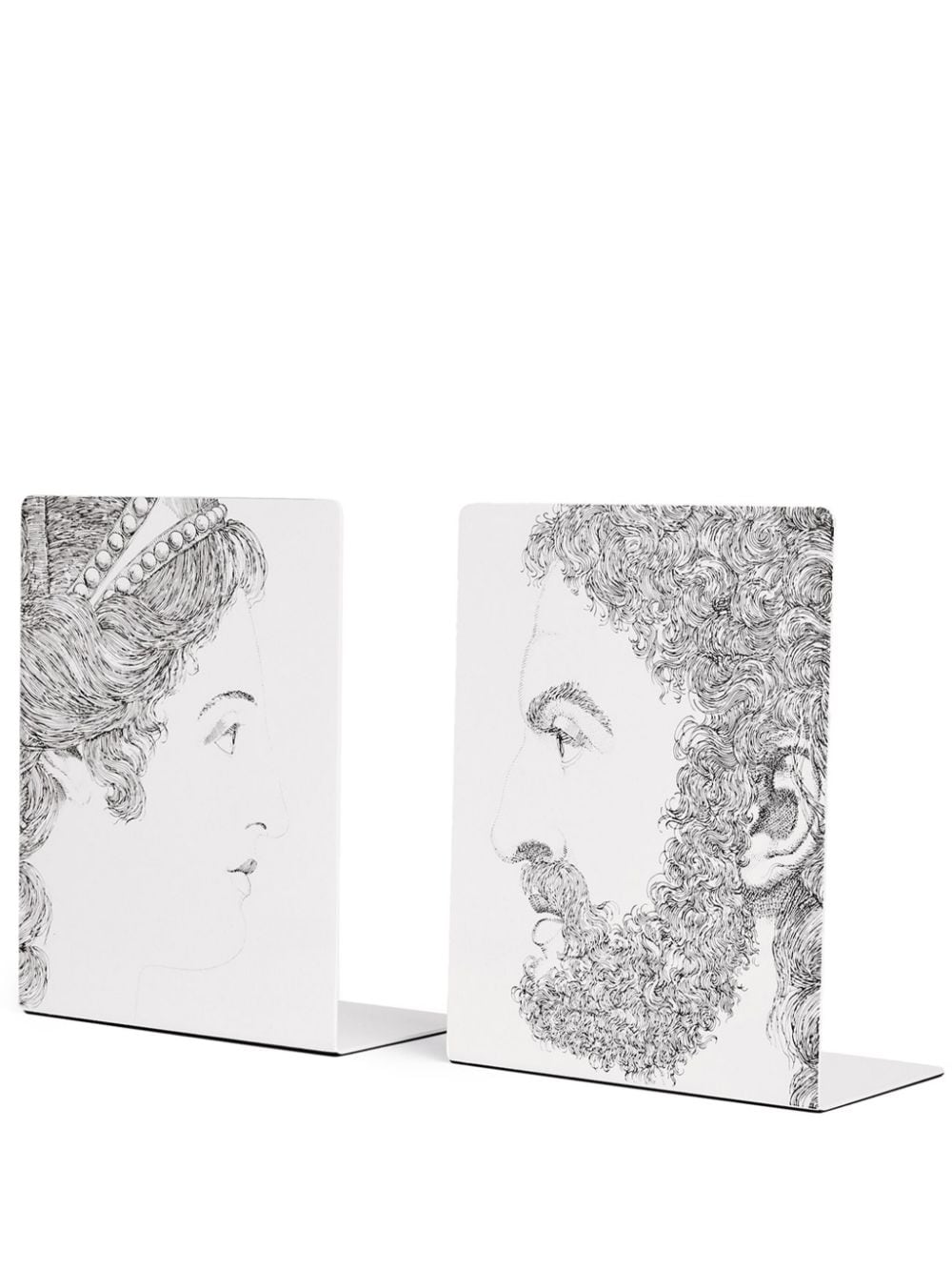 Shop Fornasetti Profili Embellished Bookends (set Of Two) In White