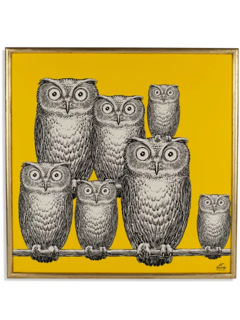 Fornasetti Riunione di Civette owl-print wood panel