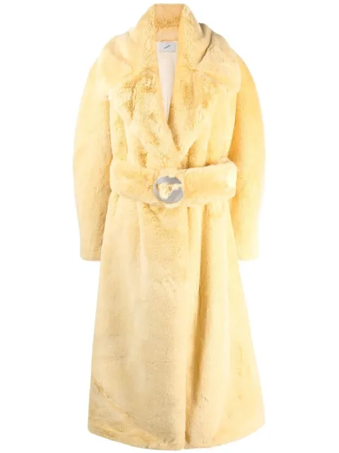 faux fur belted maxi coat