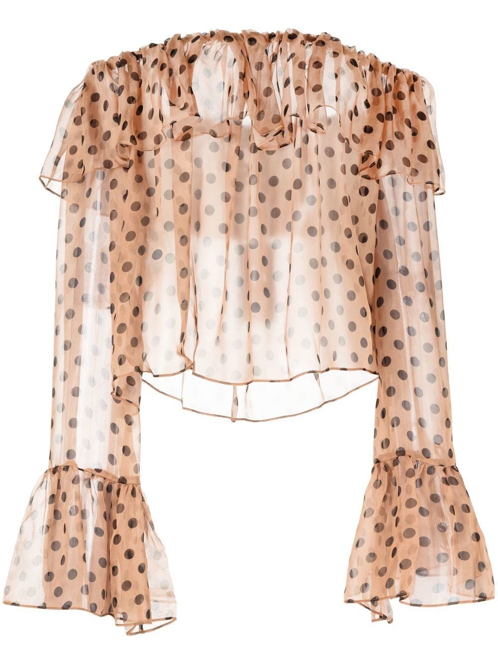 Caroline Constas Thelma Off-the-shoulder Polka-dot Ruffled Silk-chiffon Top In Brown