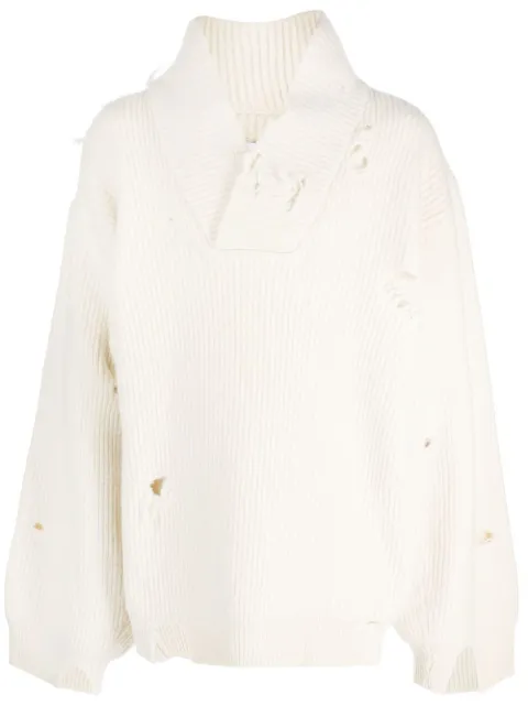 Hed Mayner Destroyed V-neck ribbed-knit jumper