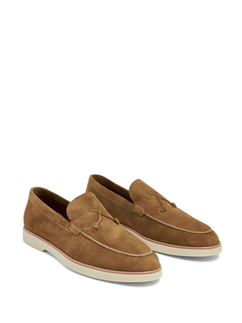 Shop Magnanni Almond-toe Suede Loafers In Braun