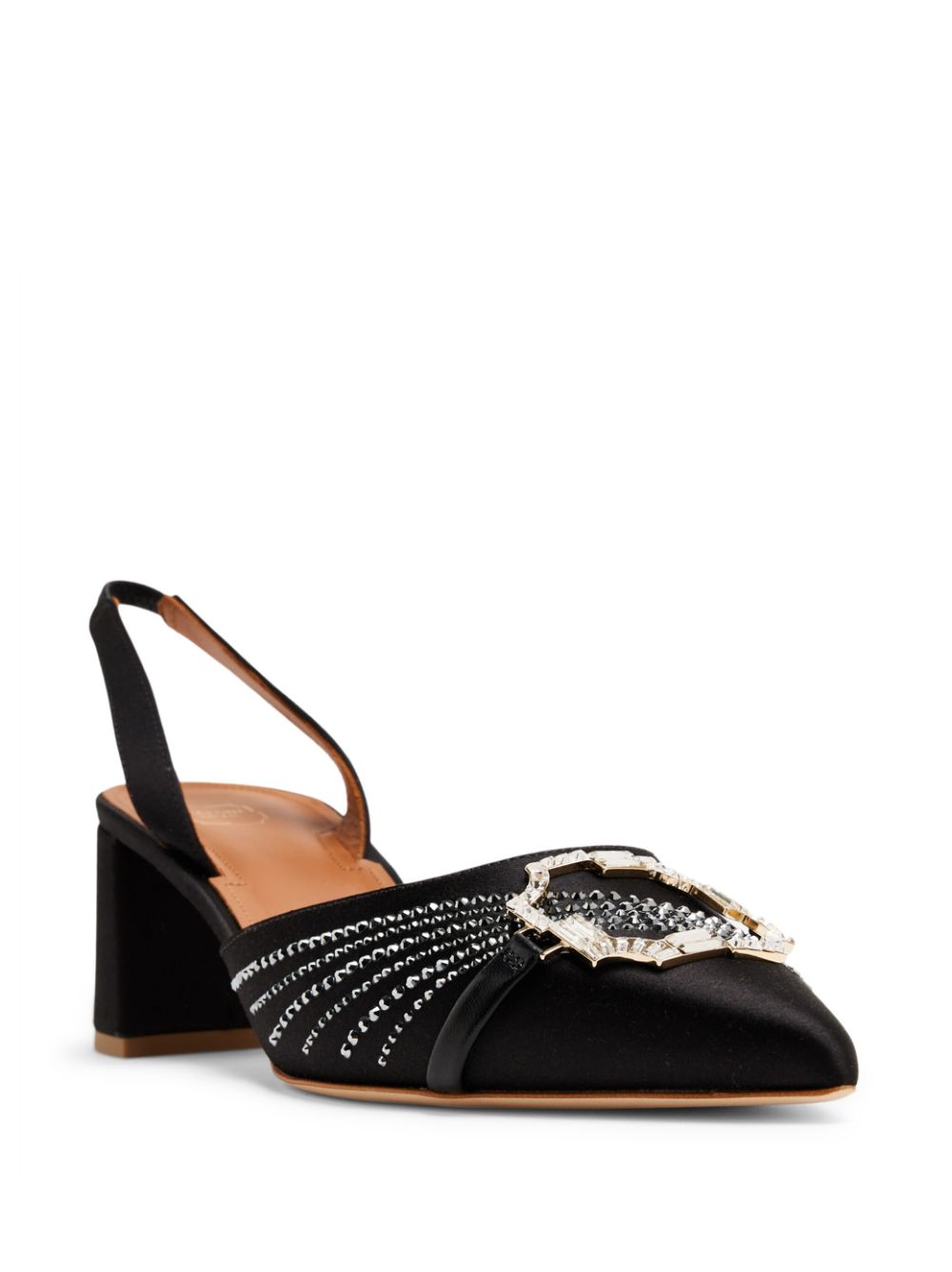 Malone Souliers crystal-embellished satin mules - Zwart