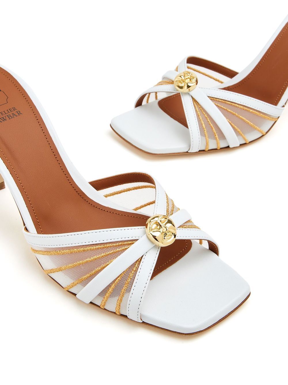 Shop Malone Souliers Engraved-detail 70mm Mule Sandals In White