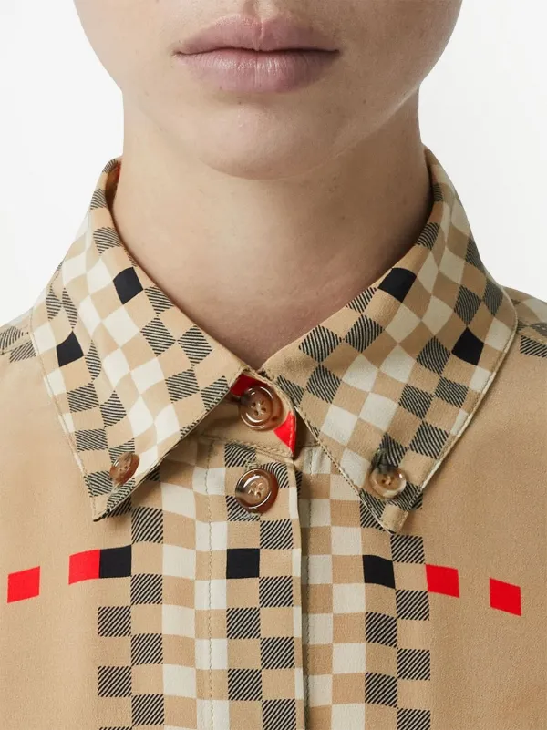 Burberry Pixel Check-print Silk Shirt - Farfetch