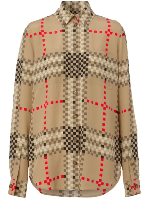 Burberry Pixel Check-print silk shirt