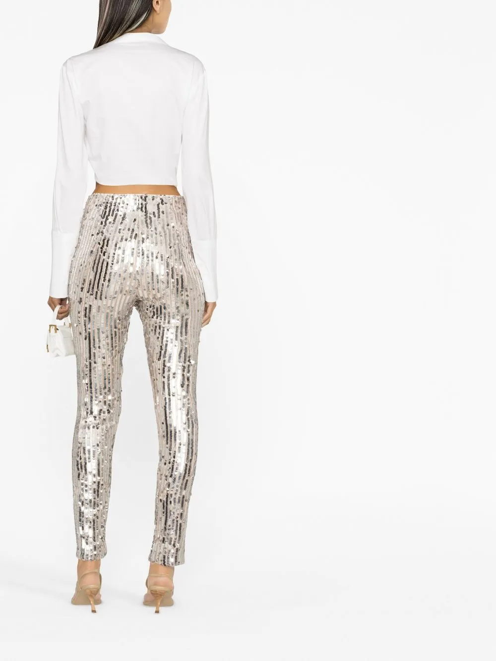 Rotate Birger Christensen Sequin High-waisted Leggings In Silver