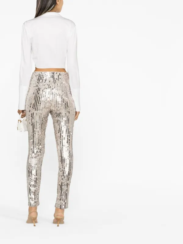 ROTATE BIRGER CHRISTENSEN Sequin high-waisted Leggings Silver