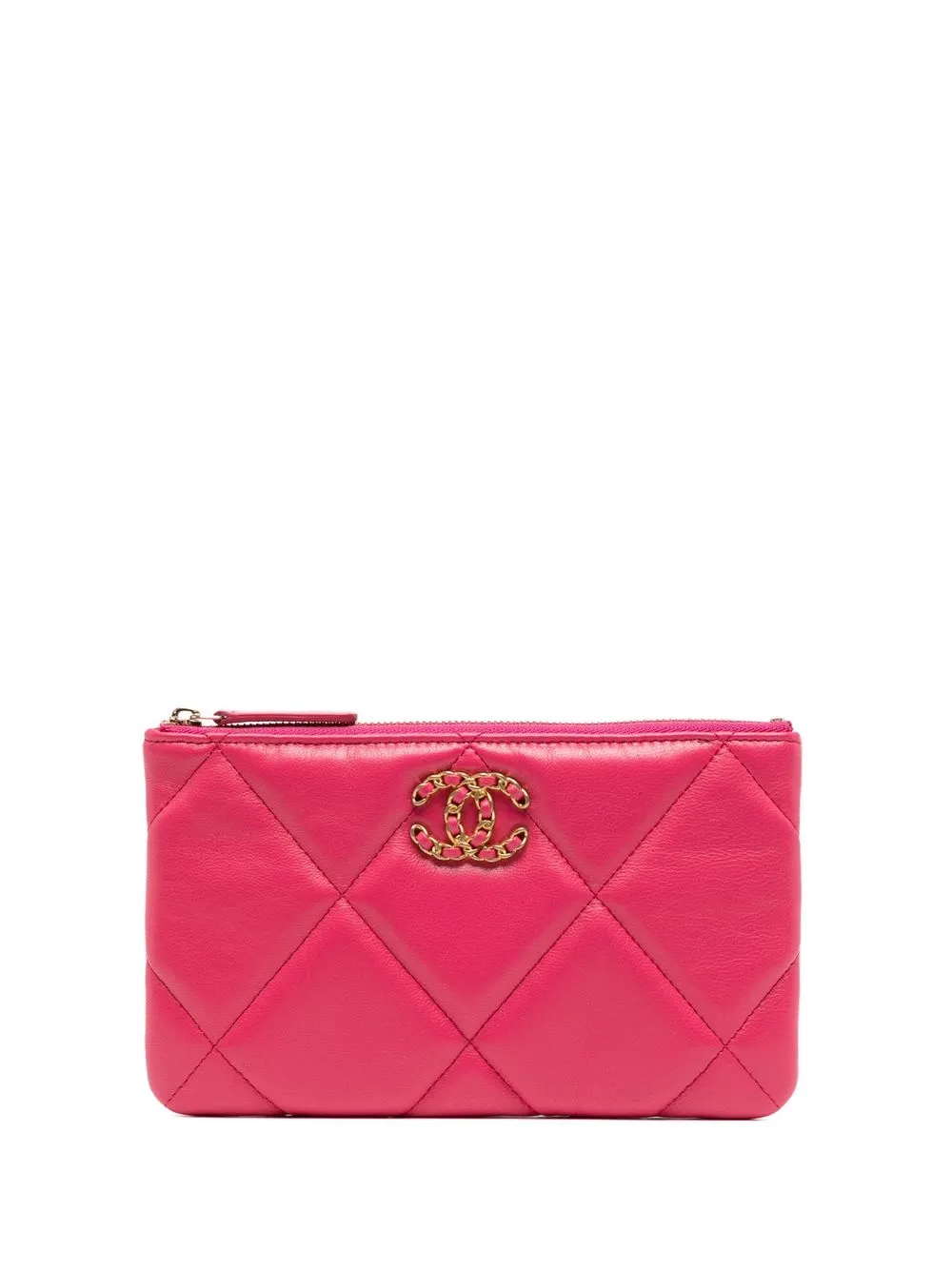 

CHANEL Pre-Owned bolsa de mano con capitonado de rombos y logo CC 2019 - Rosado