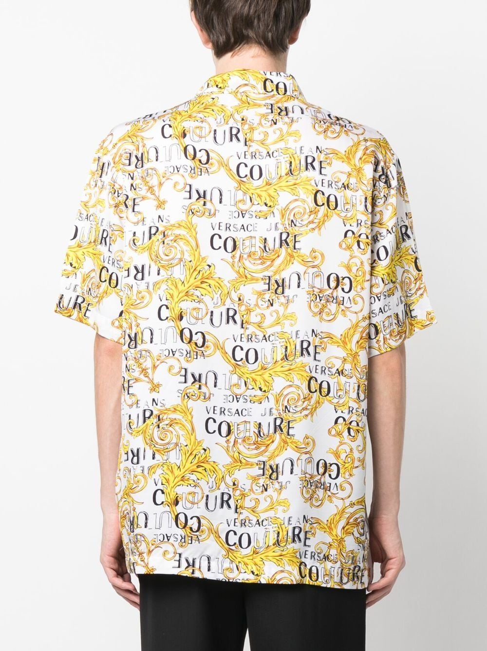 Shop Versace Jeans Couture Baroque-print Short-sleeve Shirt In White