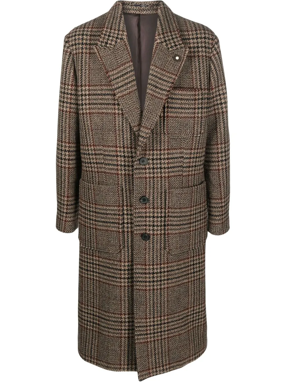 

Lardini check single-breasted woollen coat - Brown