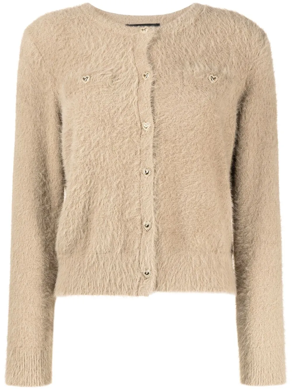 

tout a coup heart-button brushed cardigan - Brown