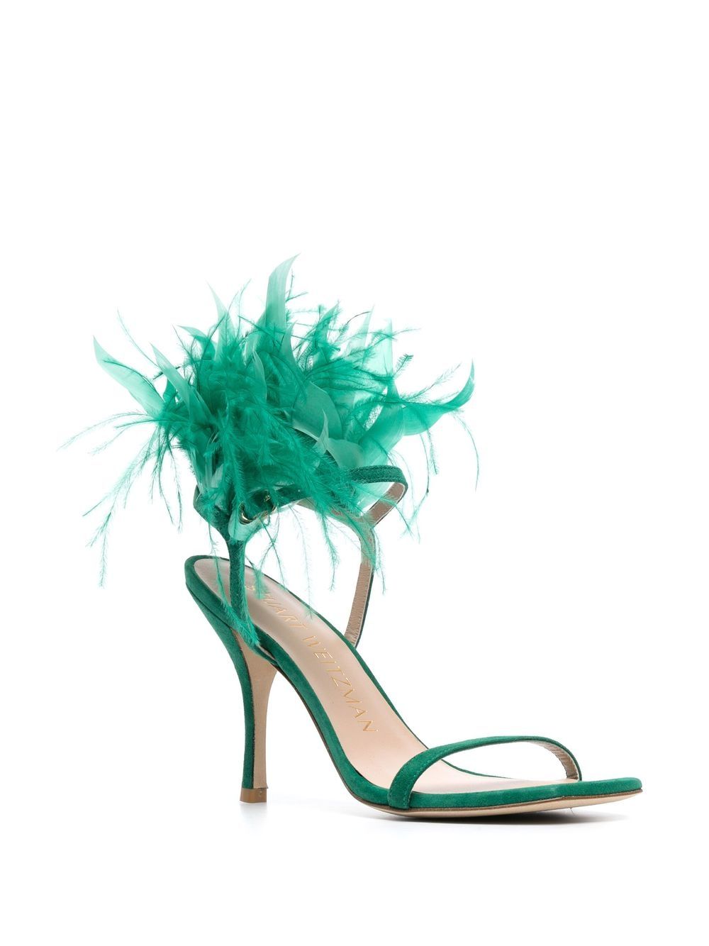 Shop Stuart Weitzman Plume 100mm Feather-detail Sandals In Green