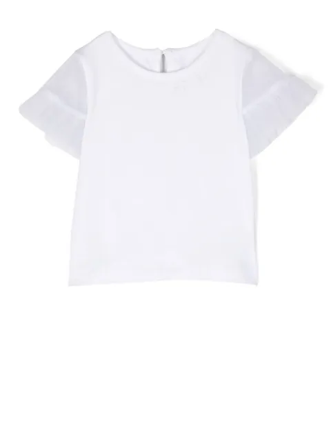 Lapin House tulle-sleeved metallic-logo top