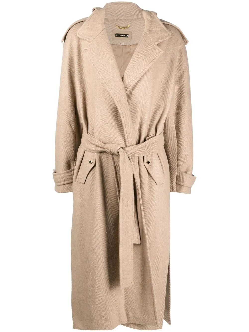 

THEMIS Z GR Kyklos embroidered belted wrap coat - Brown