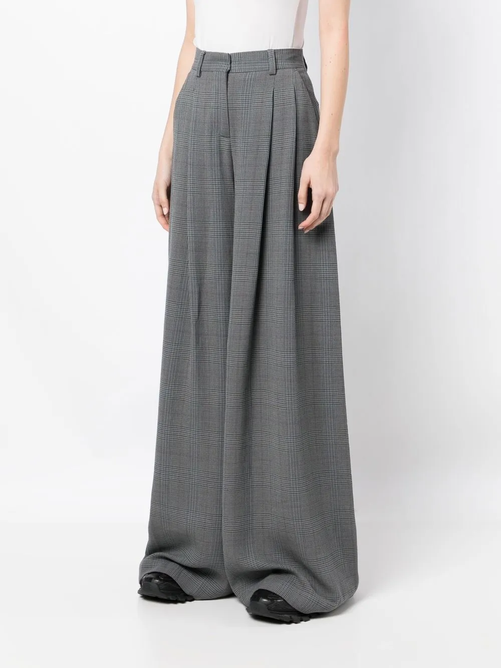  Off-white Checked Wide-leg Trousers - Grey 