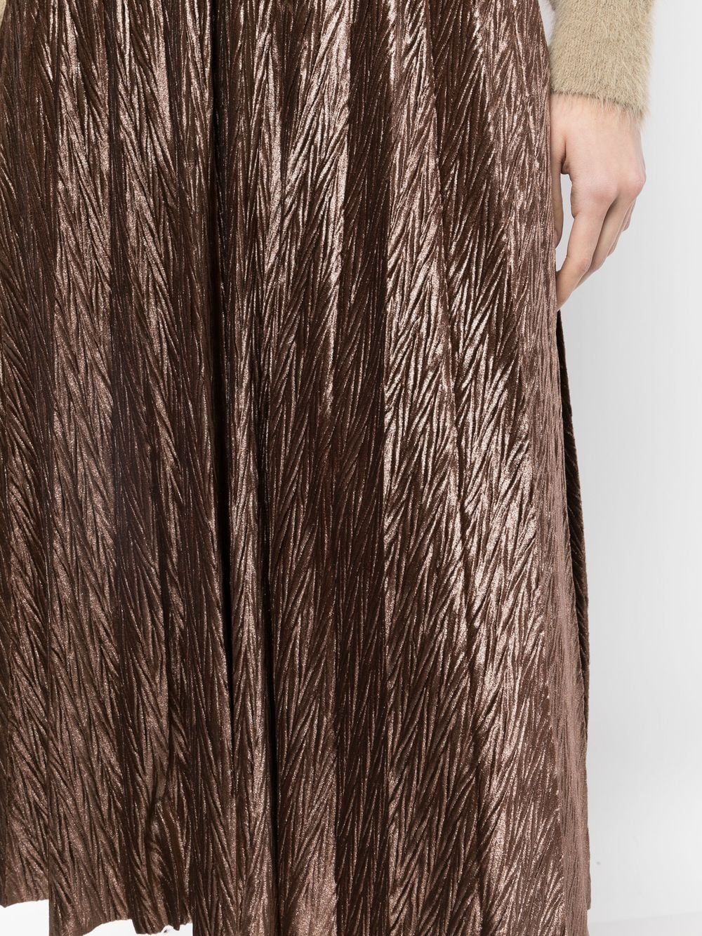 Shop Tout A Coup Metallic Chevron-knit Midi Skirt In Brown