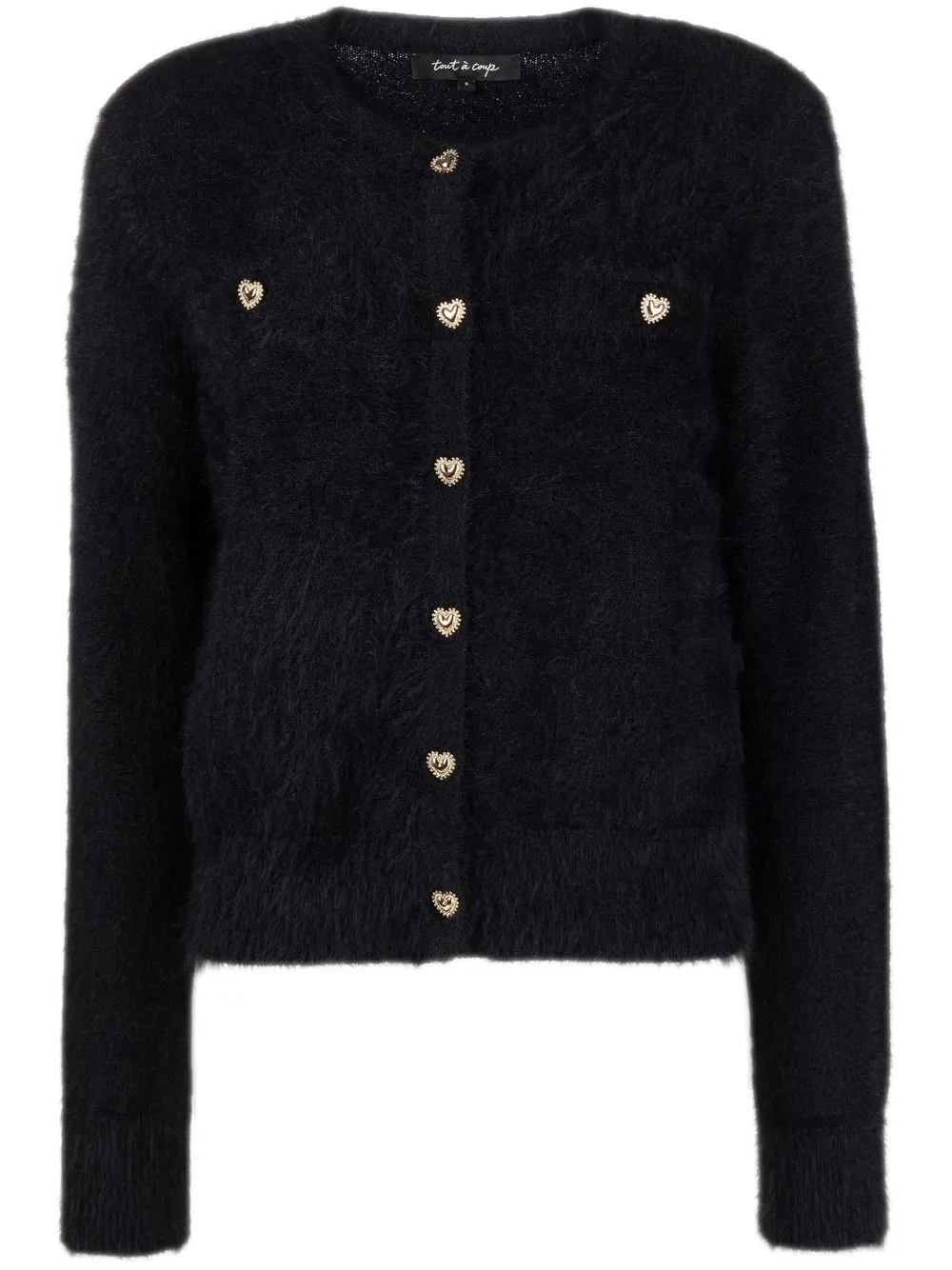 

tout a coup heart-button brushed cardigan - Black