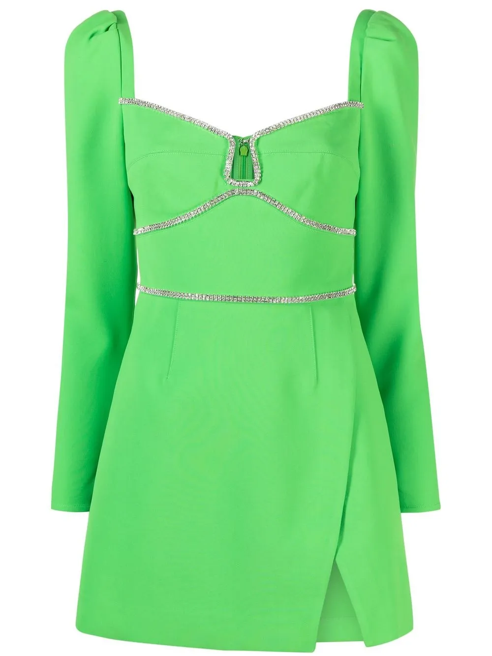 Self-portrait Embellished Long-sleeve Minidress In Green