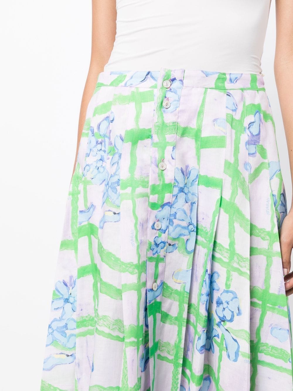 Shop Marni Painted Floral-print Skirt In Blue
